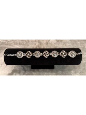 Brighton Vintage Medallion Scroll Link Bracelet Baroque Adjustable 7.5-8"